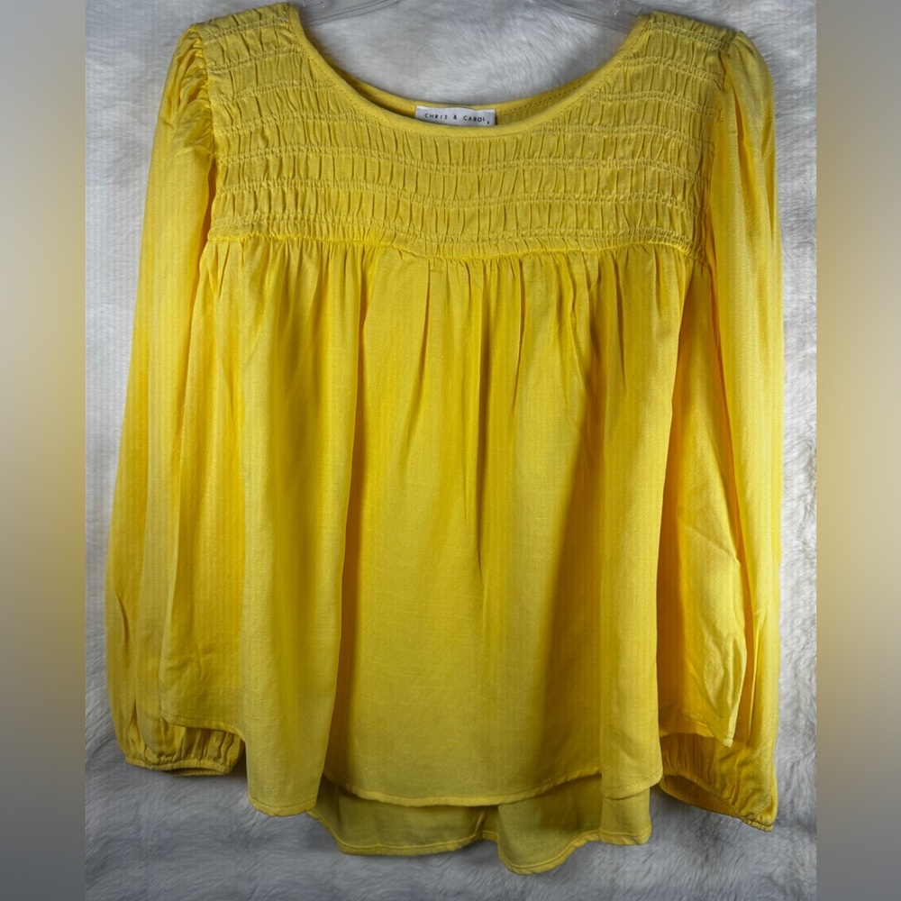 Chris & Carol Bright Yellow Smocked Yoke Blouse